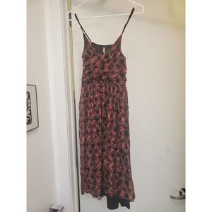 Free People Womens Black/Red Stretch Spaghetti Strap Mesh Flare Dress Sz Small